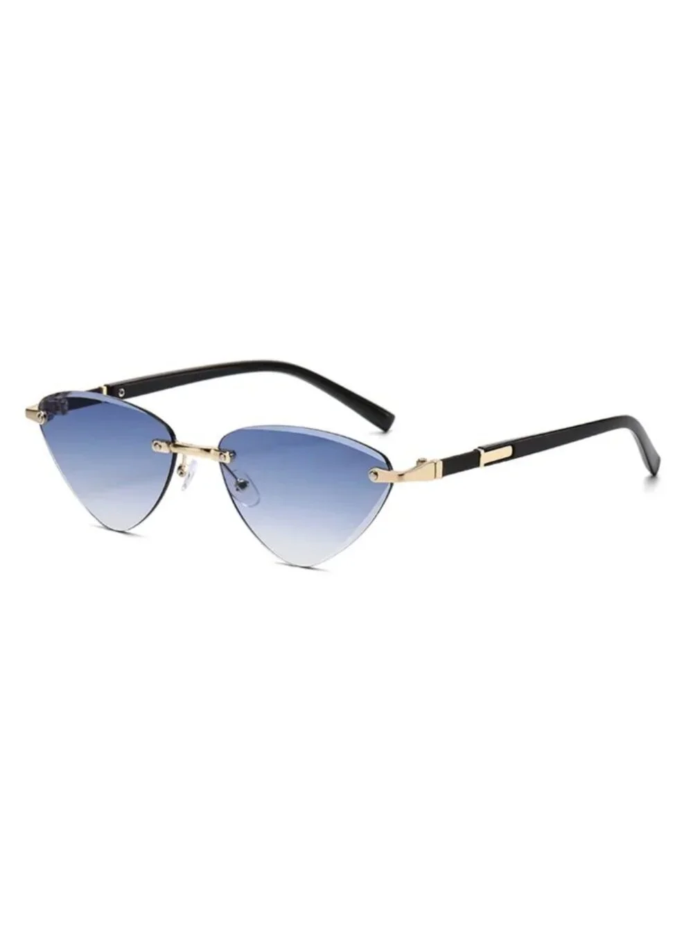 Cat Eye Retro Triangle Faded Blue Lenses Sunglasses Gold & Black Arms